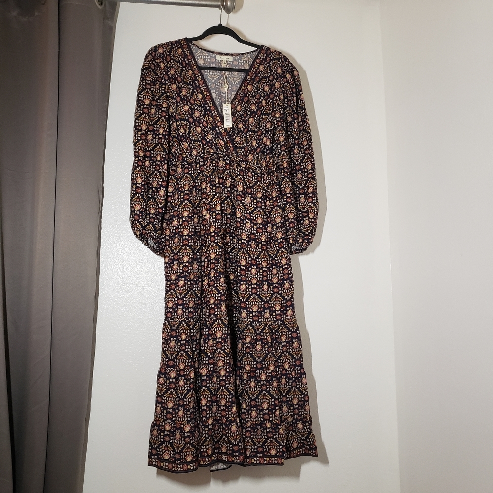 New Max Studio Women's 3/4 Sleeve V Neck Midi Dress Size Small Cottagecore